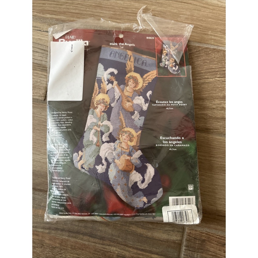 Bucilla Needlepoint Hark The Angels Christmas Stocking 84829 - New Open Bag
